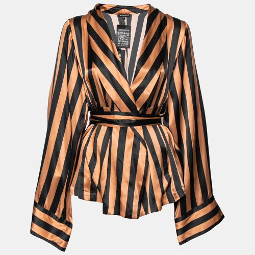 Ann Demeulemeester Peach & Black Silk Belted Wrap Blouse M - Ann Demeulemeester - Modalova