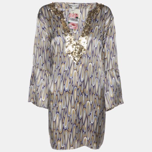 Anna Scholz Multicolor Satin Sequin Embellishment Wide Sleeve V Neck Tunic XL - Anna Scholz - Modalova