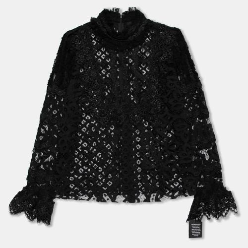 Anna Sui Black Lace Ruffle Trimmed Long Sleeve Blouse M - Anna Sui - Modalova