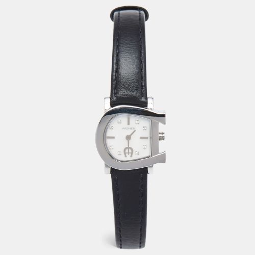 White Mother of Pearl Stainless Steel Leather Genua Due A31000 Women's Wristwatch 26 mm - Aigner - Modalova