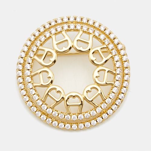 Aigner Logo Crystal Gold Tone Brooch - Aigner - Modalova