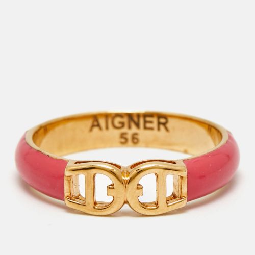Aigner Logo Enamel Gold Tone Ring Size 56 - Aigner - Modalova
