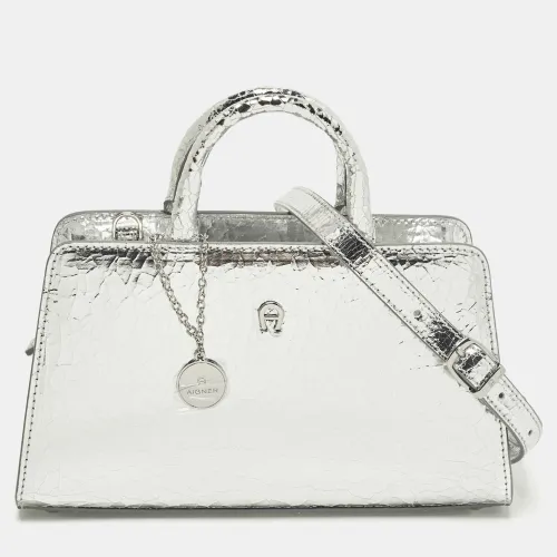 Aigner Cybill Stretch S Mini Silver Crackled Leather Satchel - Aigner - Modalova