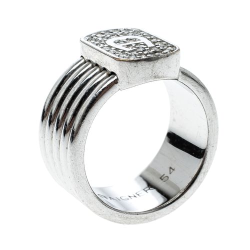 Aigner Crystal Silver Tone Band Ring Size 54 - Aigner - Modalova