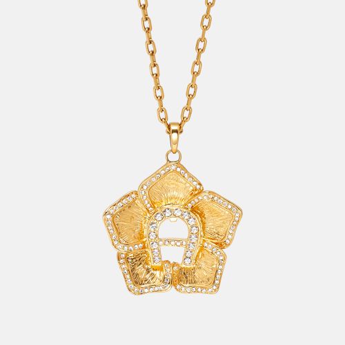 Aigner Gold Tone Crystal Logo Flower Pendant Necklace - Aigner - Modalova