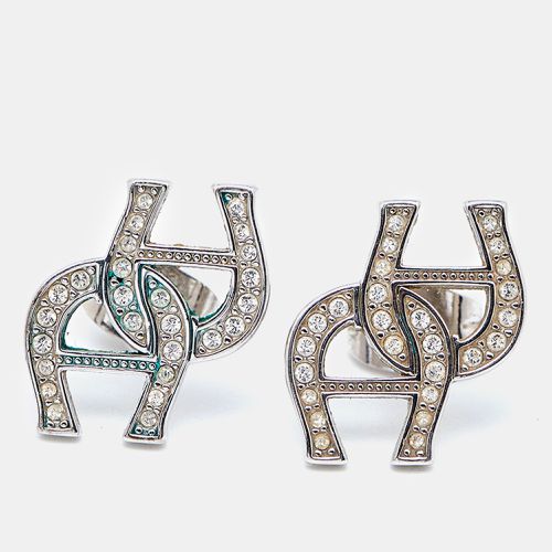 Aigner Logo Crystal Embellished Silver Tone Earrings - Aigner - Modalova