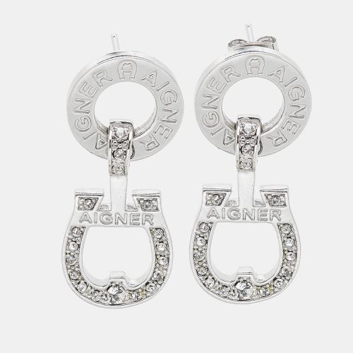 Aigner Logo Crystals Silver Tone Earrings - Aigner - Modalova