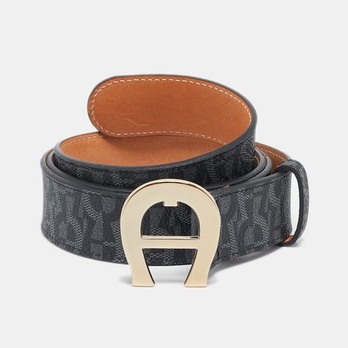 Aigner Grey/Black Signature Coated Canvas Insignia Belt 90CM - Aigner - Modalova