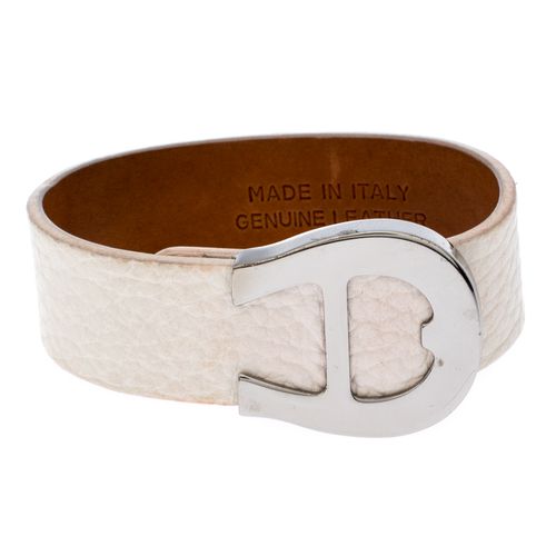 Aigner Silver Tone White Leather Cybill Wide Bracelet - Aigner - Modalova