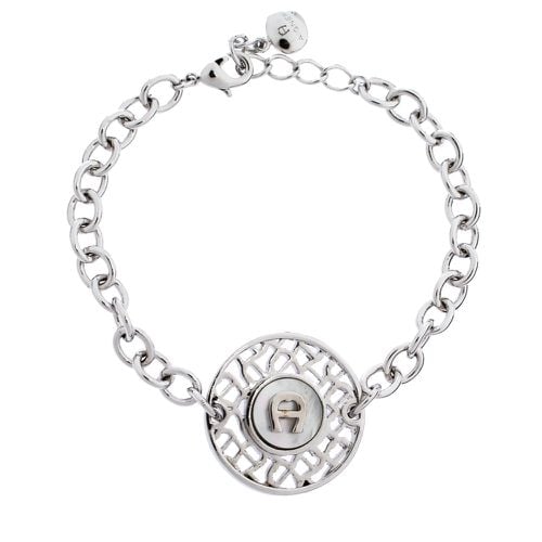 Aigner Silver Tone Mother of Pearl Logo Bracelet - Aigner - Modalova