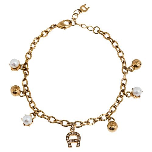 Aigner Gold Tone Faux Pearl Charms Bracelet - Aigner - Modalova