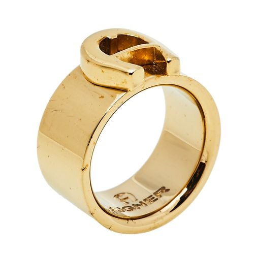 Aigner Gold Tone Logo Band Ring Size EU 54.5 - Aigner - Modalova