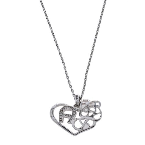 Aigner Silver Tone Crystal Logo Heart Pendant Necklace - Aigner - Modalova