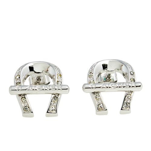 Aigner Silver Tone Crystal Logo Stud Earrings - Aigner - Modalova