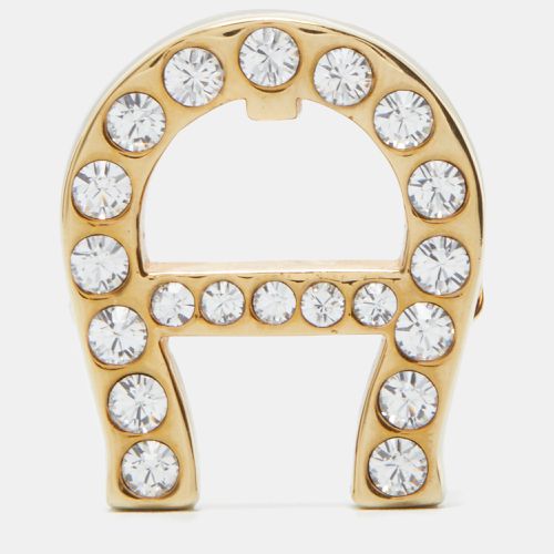 Aigner Gold Tone Crystal Logo Pin Brooch - Aigner - Modalova