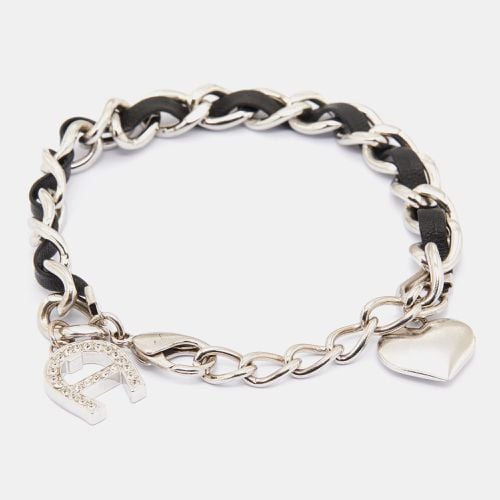 Aigner Black Leather & Silver Tone Metal Chain Bracelet - Aigner - Modalova