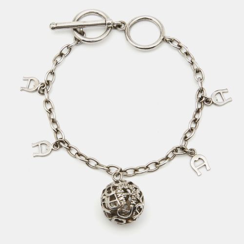 Aigner Sterling Silver Crystal Logo Charm Bracelet - Aigner - Modalova