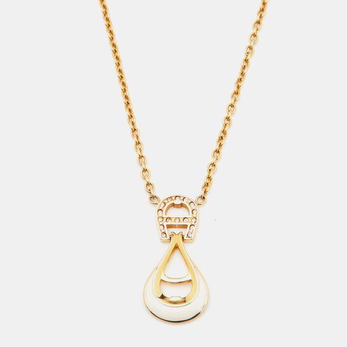 Aigner Crystal Enamel Gold Tone Pendant Necklace - Aigner - Modalova