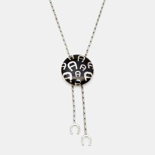 Aigner Silver Tone Round Logo & Horseshoe Charm Chain Necklace - Aigner - Modalova