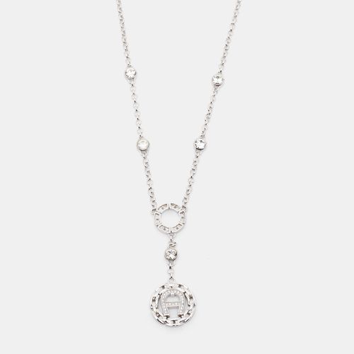 Aigner Silver Tone Chain Link Crystal Pendant Necklace - Aigner - Modalova