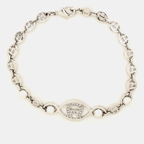 Aigner Logo Crystal Faux Pearl Silver Tone Bracelet - Aigner - Modalova