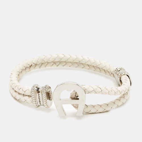 Aigner Braided Leather Silver Tone Bracelet - Aigner - Modalova