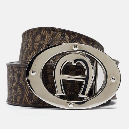 Aigner Dark Brown Monogram Coated Canvas and Leather Logo Belt - Aigner - Modalova