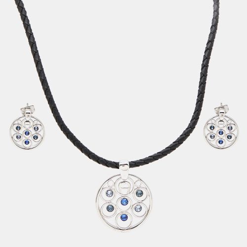 Aigner Crystals Silver Tone Leather Necklace and Earrings Set - Aigner - Modalova