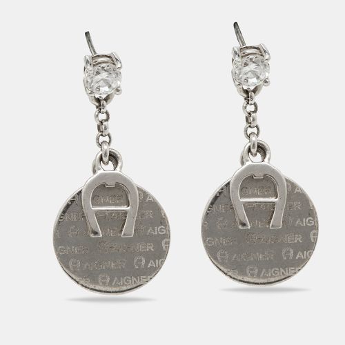 Aigner Silver Tone Crystal Detail Drop Earrings - Aigner - Modalova