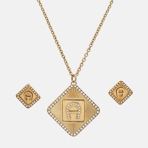 Aigner Crystal Charm Logo Gold Plated Necklace Bracelet & Earrings Set - Aigner - Modalova