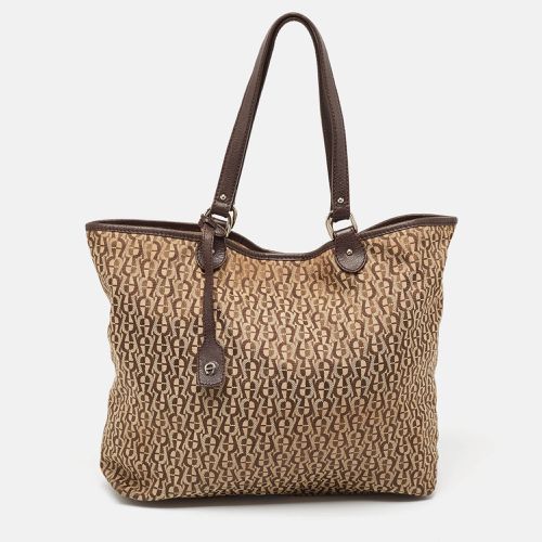 Aigner Brown/Beige Signature Canvas and Leather Snap Tote - Aigner - Modalova