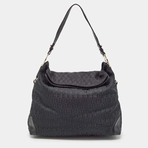 Aigner Black Monogram Canvas and Leather Logo Handle Hobo - Aigner - Modalova