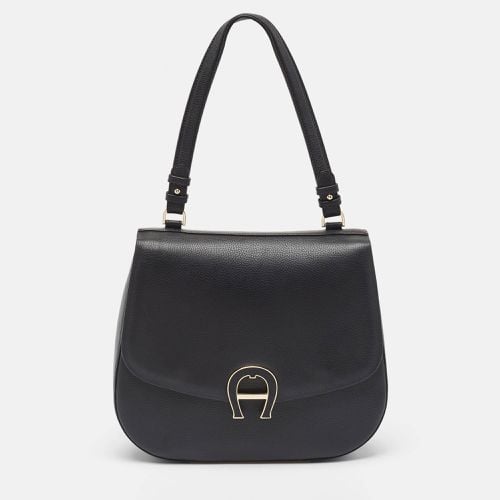 Aigner Black Leather Logo Flap Top Handle Bag - Aigner - Modalova