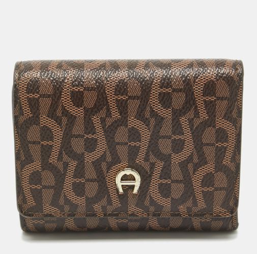 Aigner Dark Brown Monogram Coated Canvas Logo Trifold Wallet - Aigner - Modalova