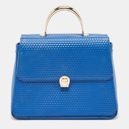 Aigner Blue Embossed Leather Genoveva M Top Handle Bag - Aigner - Modalova