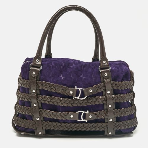 Aigner Dark Brown/Purple Leather and Suede Braided Cage Satchel - Aigner - Modalova