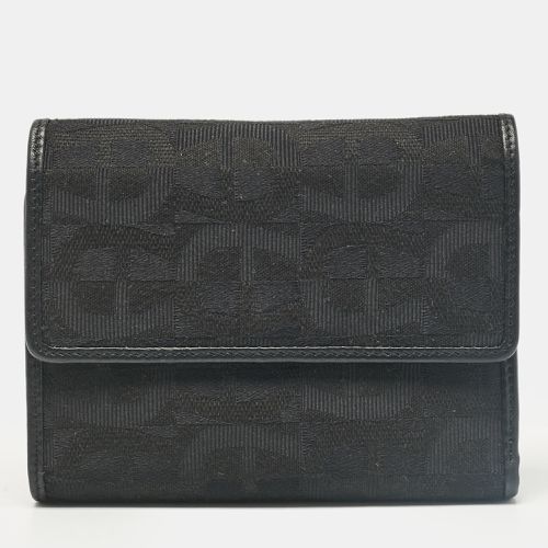 Aigner Black Monogram Fabric and Leather Trifold Wallet - Aigner - Modalova