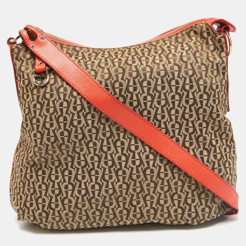 Aigner Beige/Orange Monogram Canvas and Leather Zip Crossbody Bag - Aigner - Modalova