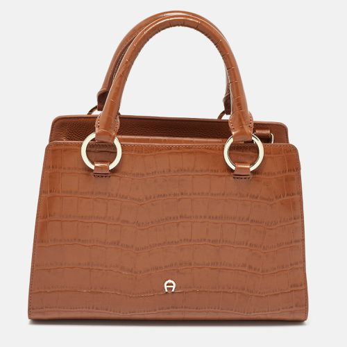 Aigner Brown Croc Embossed Leather Tote - Aigner - Modalova