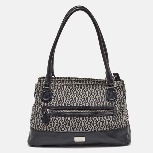 Aigner Black/White Signature Canvas and Leather Logo Tote - Aigner - Modalova