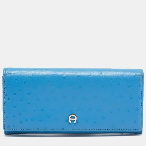 Aigner Blue Ostrich Embossed Leather Logo Continental Wallet - Aigner - Modalova