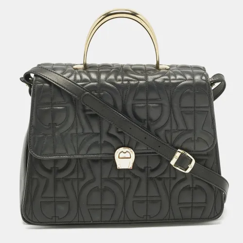 Aigner Black Leather Logo Embossed Genoveva M Top Handle Bag - Aigner - Modalova