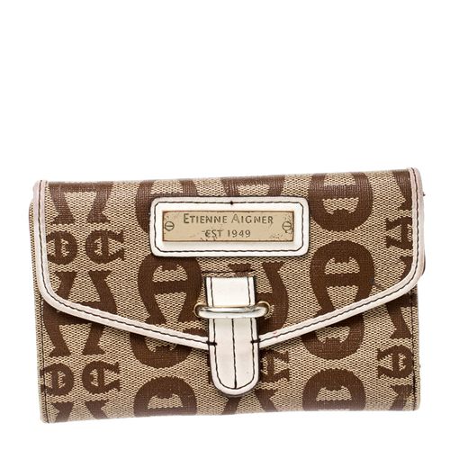 Aigner Beige Signature Coated Canvas Compact Wallet - Aigner - Modalova