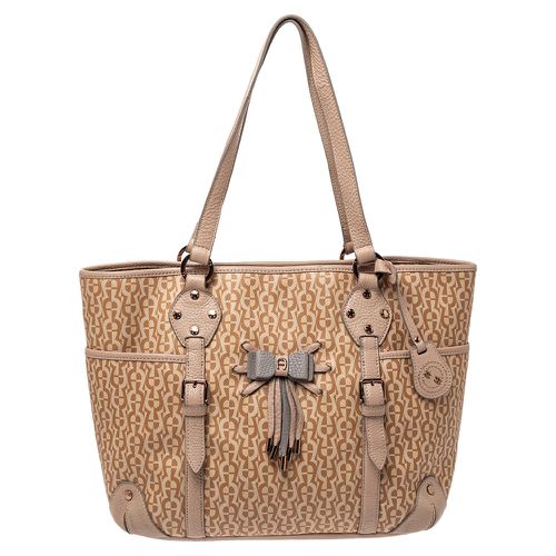 Aigner Beige/Pink Signature Coated Canvas and Leather Bow Tote - Aigner - Modalova