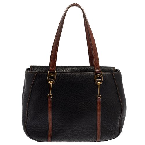 Aigner Black/Brown Grained Leather Logo Metal Handle Tote - Aigner - Modalova