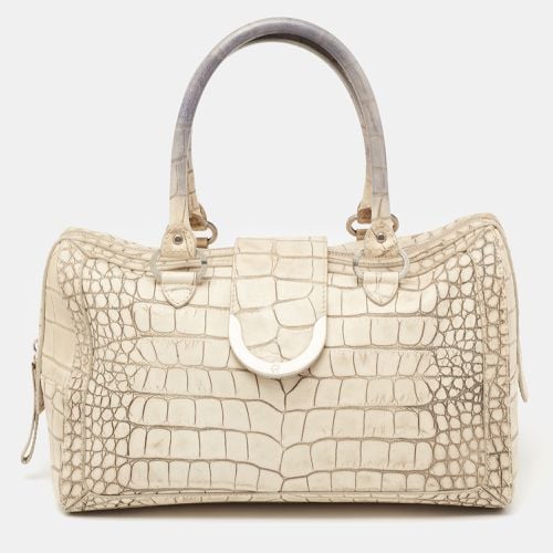 Aigner Vanilla/Black Croc Embossed Leather Flap Satchel - Aigner - Modalova