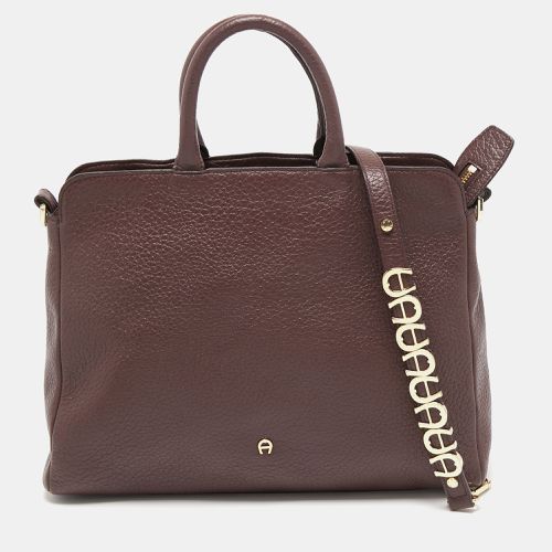 Aigner Dark Brown Leather Embellished Satchel - Aigner - Modalova