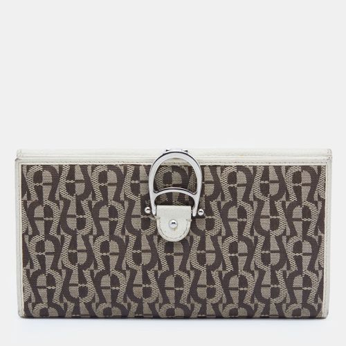 Aigner Off White/Brown Leather and Signature Canvas Continental Wallet - Aigner - Modalova