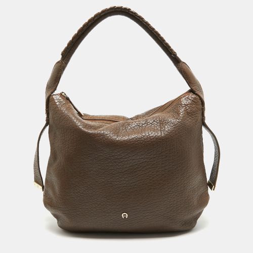 Aigner Dark Brown Leather Logo Hobo - Aigner - Modalova