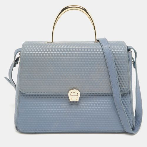 Aigner Blue Embossed Leather Genoveva M Top Handle Bag - Aigner - Modalova